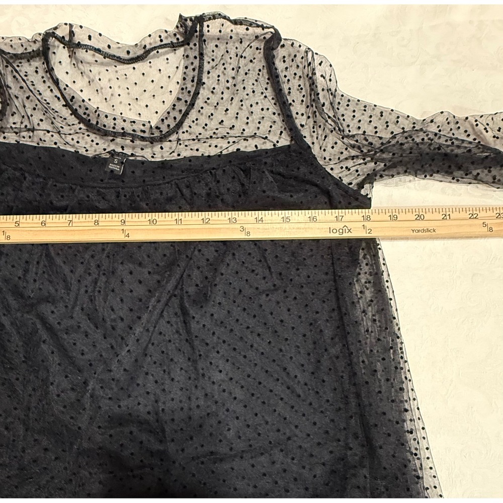 Banana Republic Mesh Blouse Womens Small Petite Black Swiss Dot Sheer Whimsigoth - Picture 7 of 10